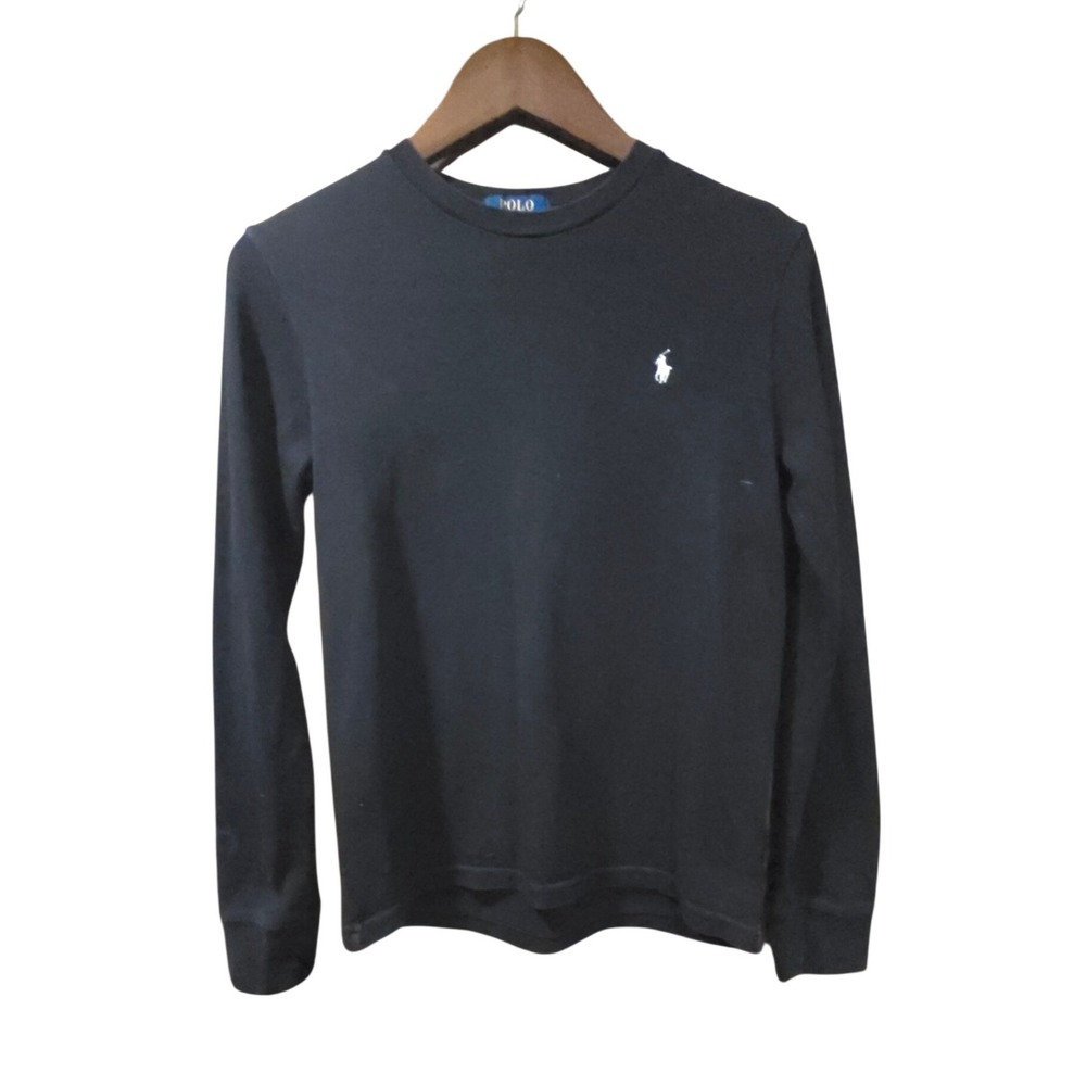 Polo Ralph Lauren Boys L 14-16 Black Ribbed Long Sleeve T-Shirt White Pony Logo